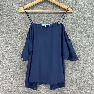 New Aida Be Blouse Women S Small Blue Cold Shoulder 3/4 Sleeve Square Neck